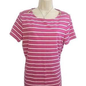 Michael Kors Pink And White Striped Blouse-L- 2000's Zipper Shoulders